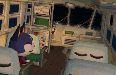 rover greets the player on a train in animal crossing city folk